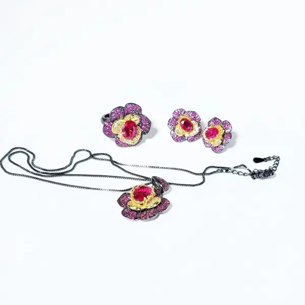 Exquisite Sapphire Copper Gold-Plated 18K Jewelry Set | 1 Pair of Earrings + 1 Ring + 1 Necklace